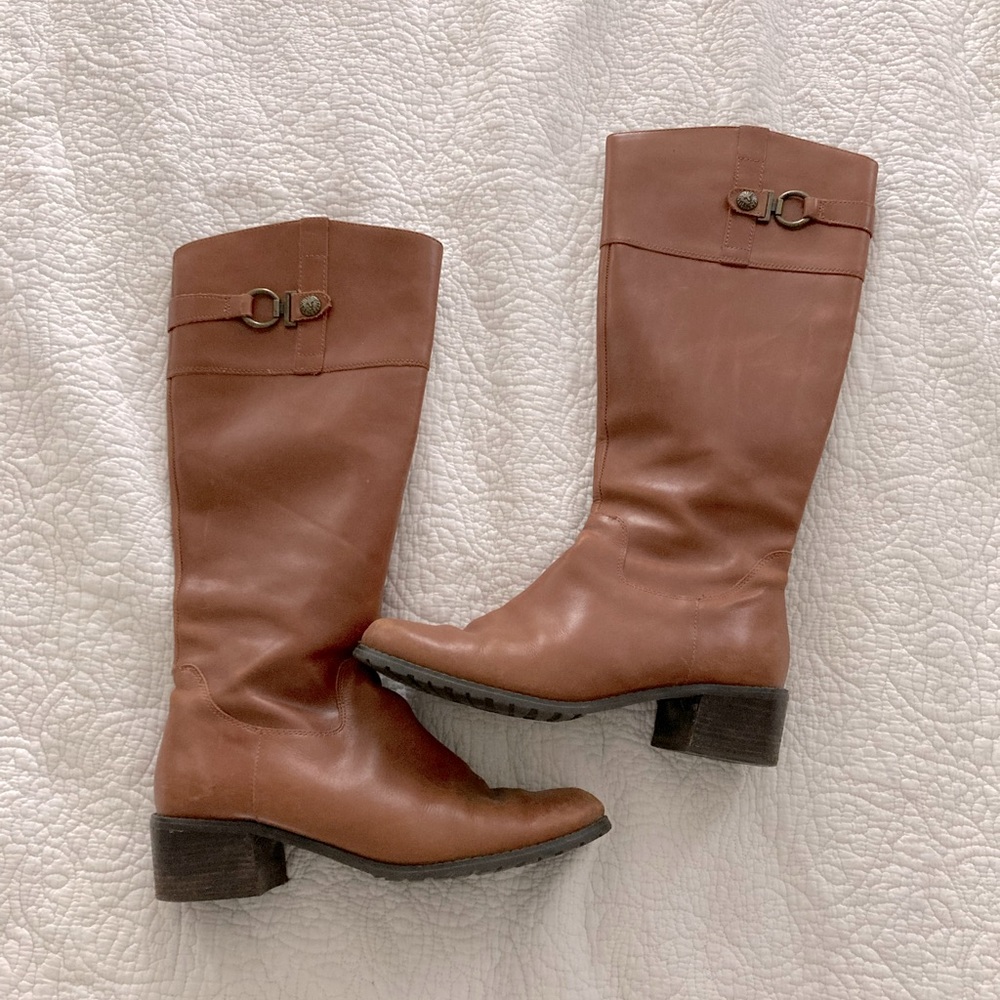 Anne Klein 15” brown leather boots - womens size 10